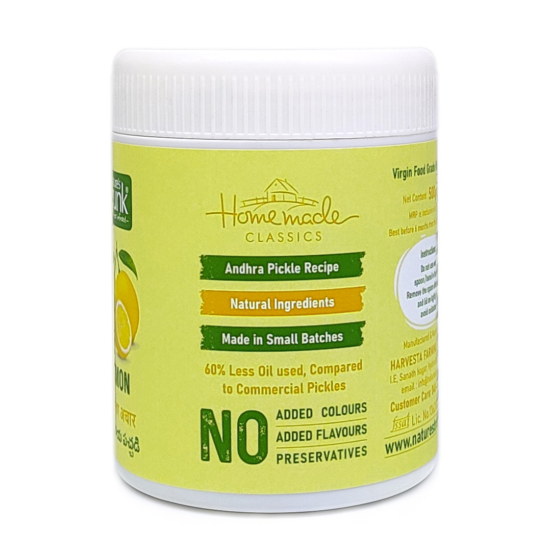 Nature’s Trunk homemade lemon pickle jar with natural ingredients and no preservatives – best lemon pickle online