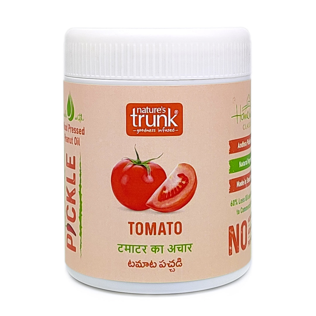 Nature’s Trunk best tomato pickle jar made with ripe tomatoes, traditional homemade style pickle with rich taste