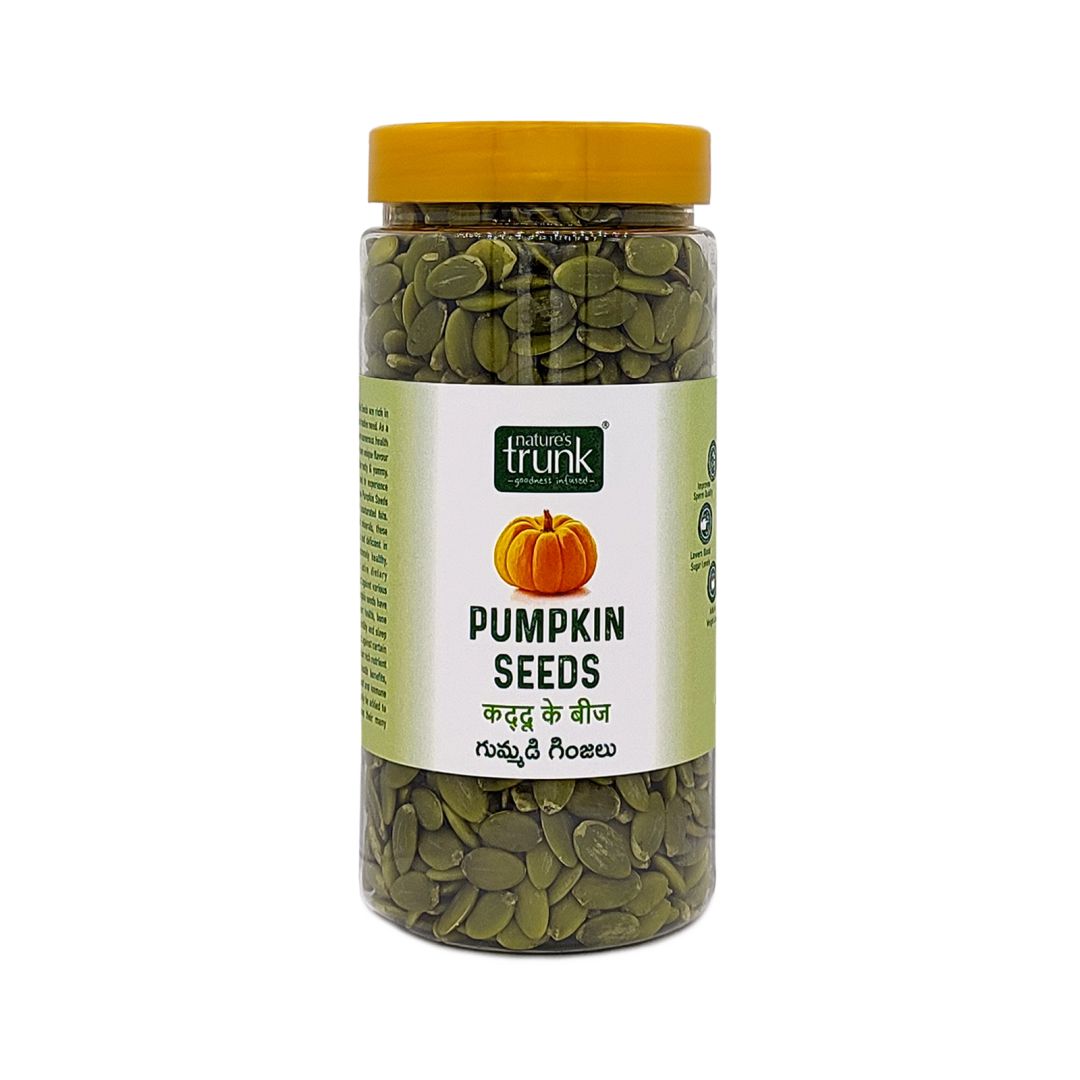 Nature’s Trunk pumpkin seeds jar packed with nutritious and crunchy seeds, perfect choice to buy healthy seeds online