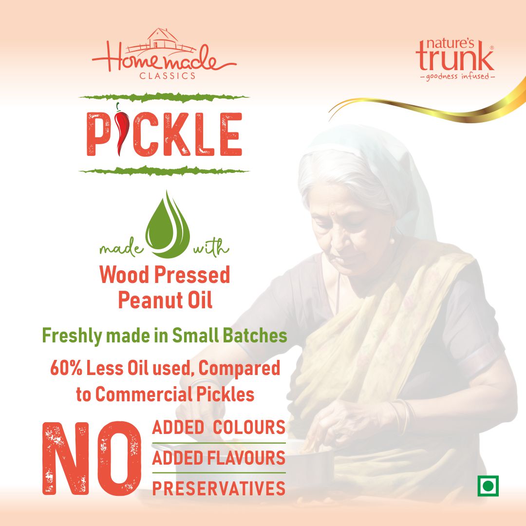 Homemade tomato pickle banner showing traditional preparation with wood pressed oil, buy tomato pickle online