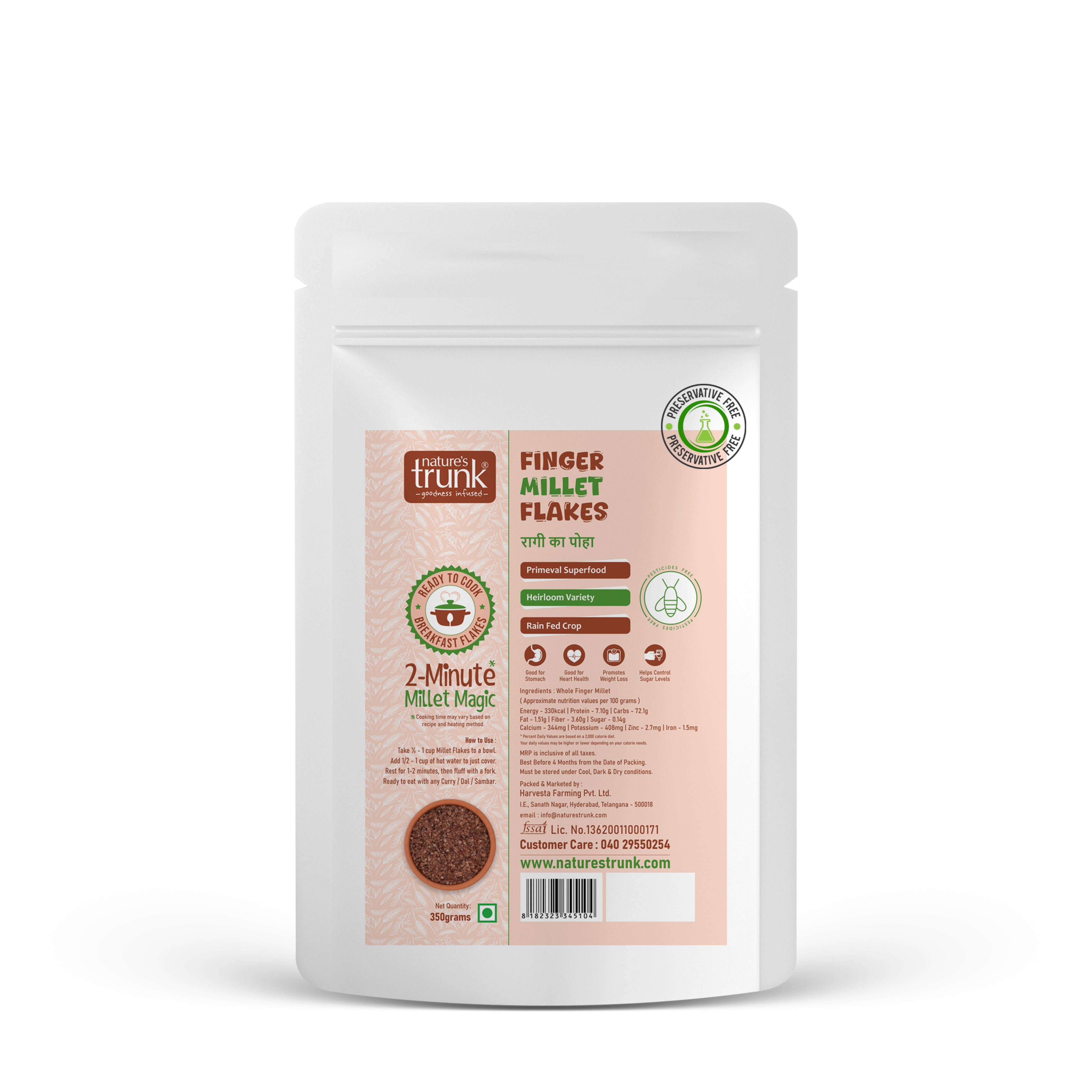Nature's Trunk Finger Millet Flakes in resealable packaging for quick and nutritious meals. Buy Finger Millet Flakes or order Finger Millet Flakes online for healthy breakfasts.