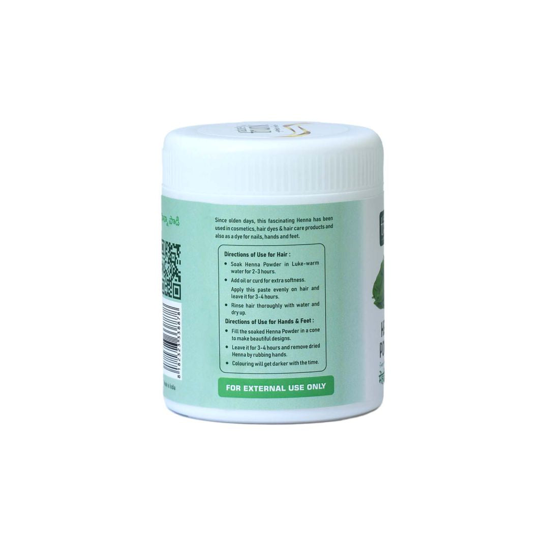 Natural henna powder packed for freshness — herbal Mehandhi Powder free from chemicals for healthy hair and scalp care.