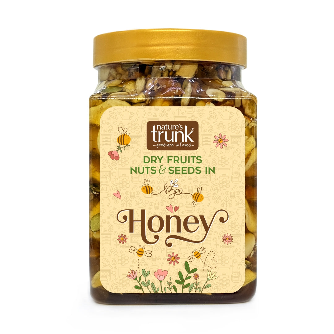 Nature’s Trunk honey with dry fruits, nuts and seeds benefits chart – healthy mix for energy, immunity and wellness