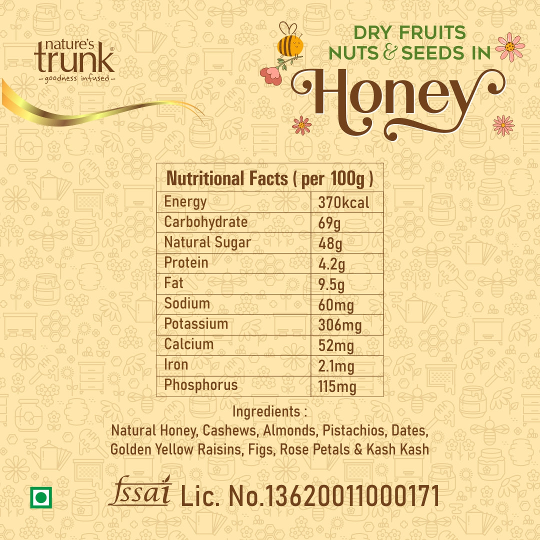 Nature’s Trunk honey with nuts nutritional values chart – buy honey with nuts online for healthy daily nutrition