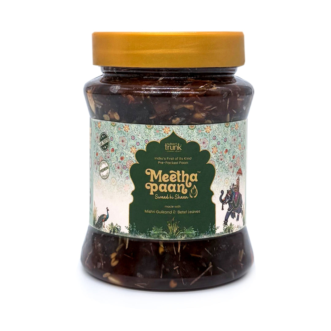 Close-up of meetha pan 350g pack showing rich sweet paan texture and quality — refreshing meetha pan to buy online for flavor and freshness.