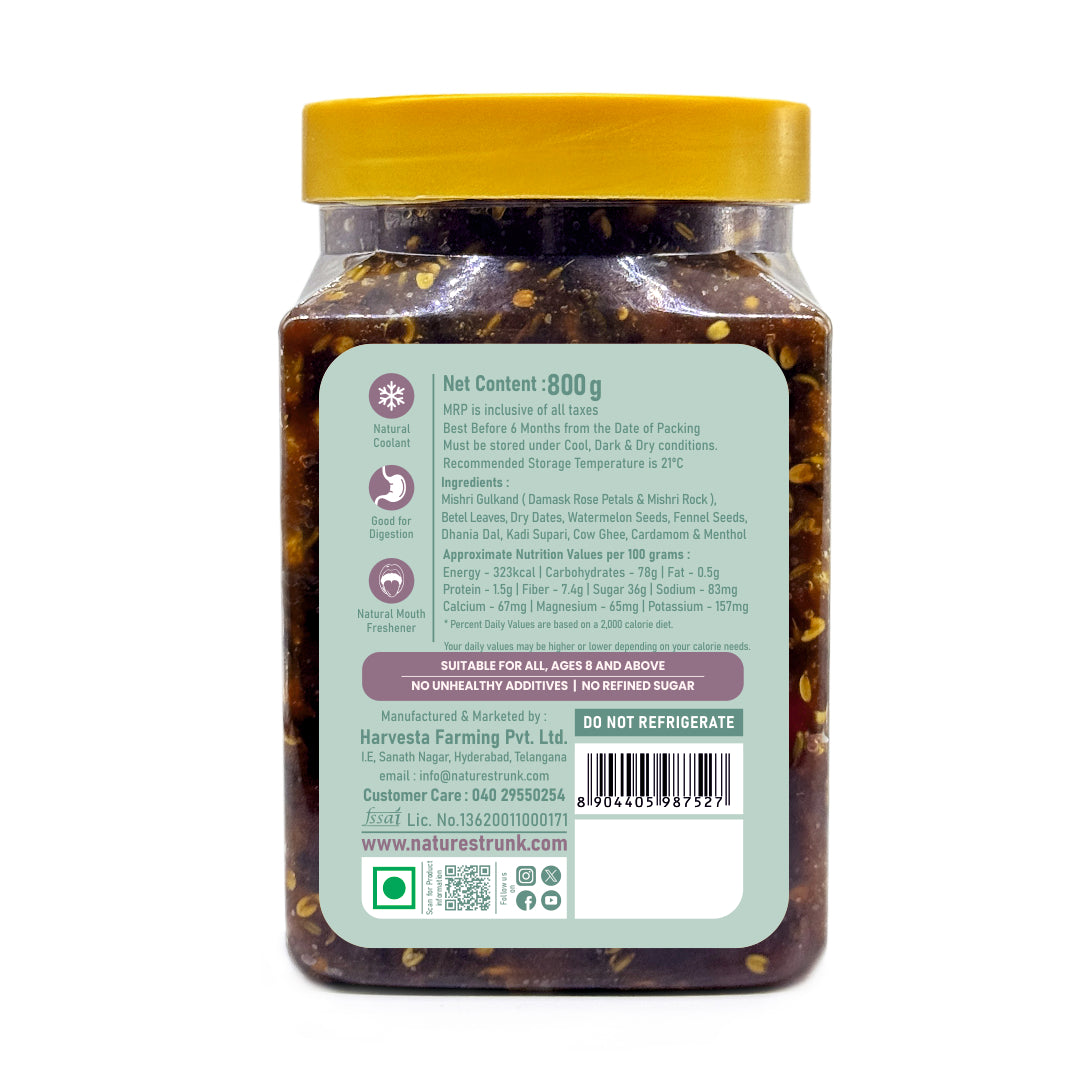 Side view of meetha pan 800g pack by Nature’s Trunk — sweet paan with rich aroma and refreshing taste. Buy meetha pan online now.