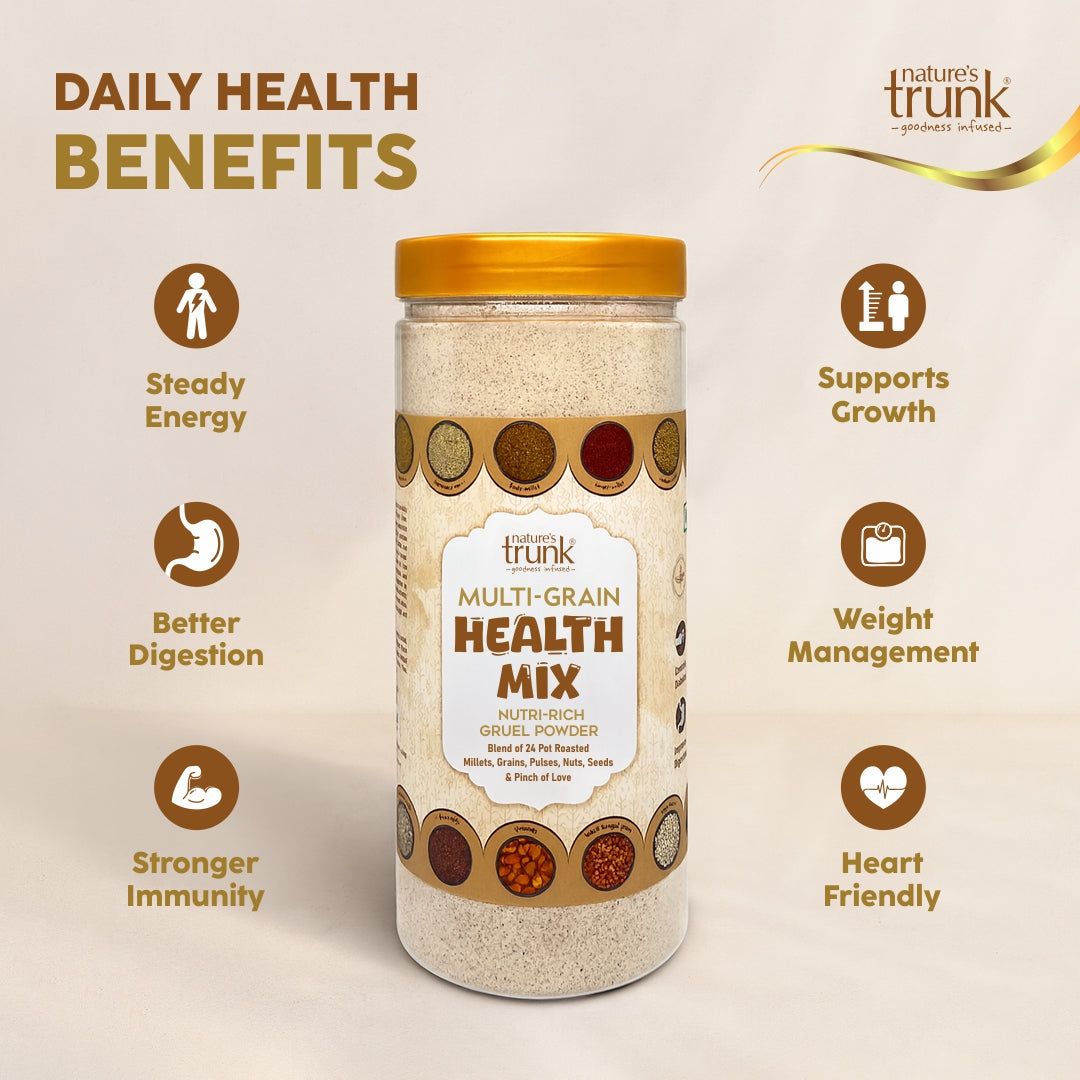 Multigrain Powder Mix Multi grain healthy flours mix jar showing Nature’s Trunk Multi-Grain ...