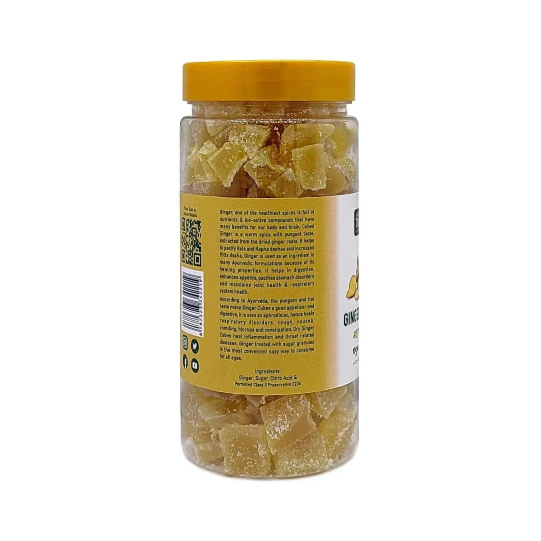 Product label of Nature’s Trunk Ginger Cubes showing ingredients and nutritional facts