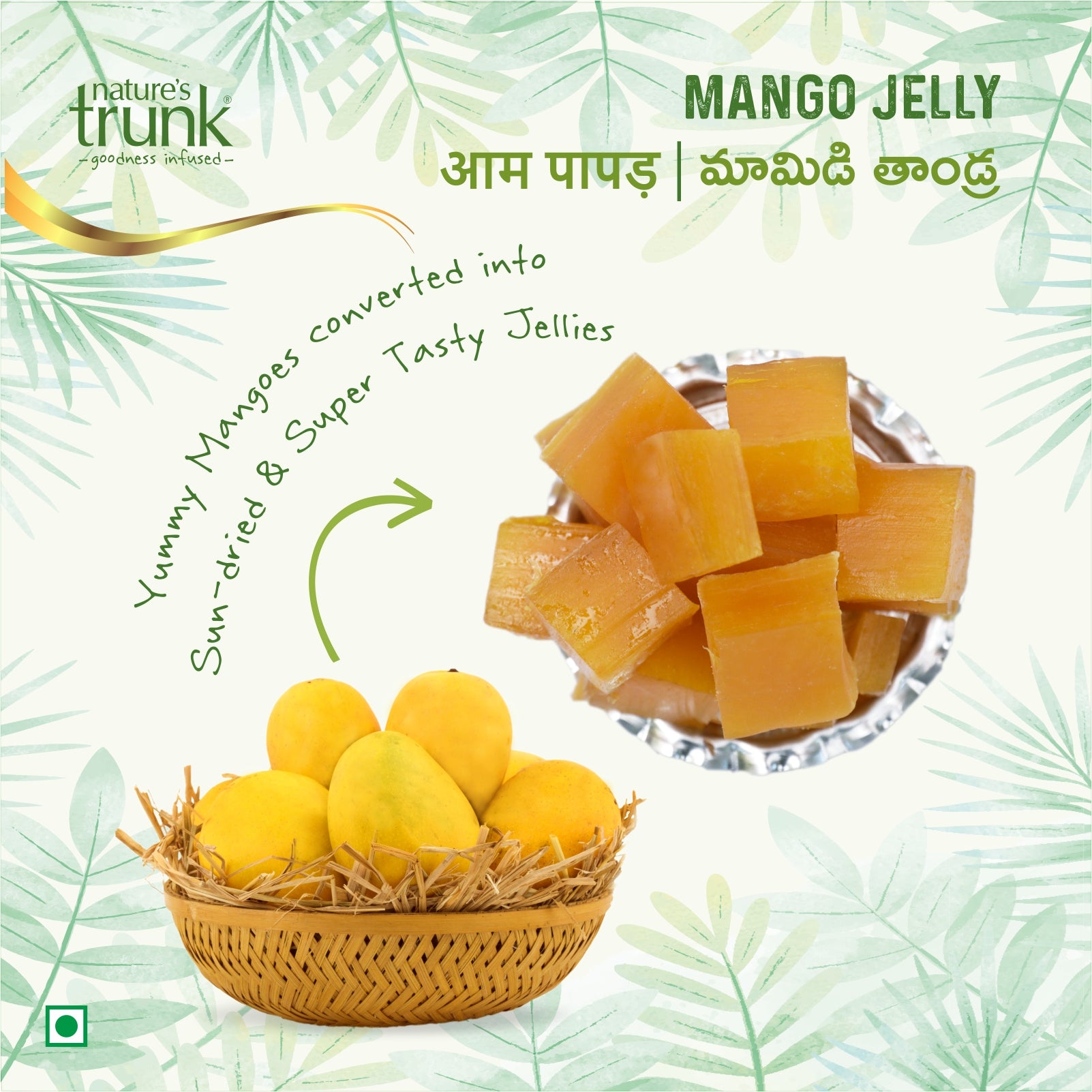 Nature’s Trunk 750g mango jelly jar angled view – delicious best mango jelly with rich fruit texture