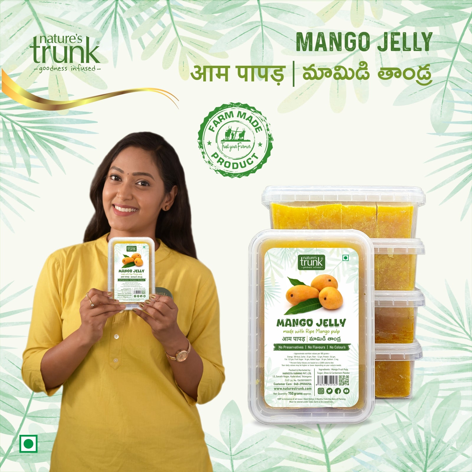 Nature’s Trunk 750g mango jelly jar front view – best mango jelly with rich fruity color and smooth texture