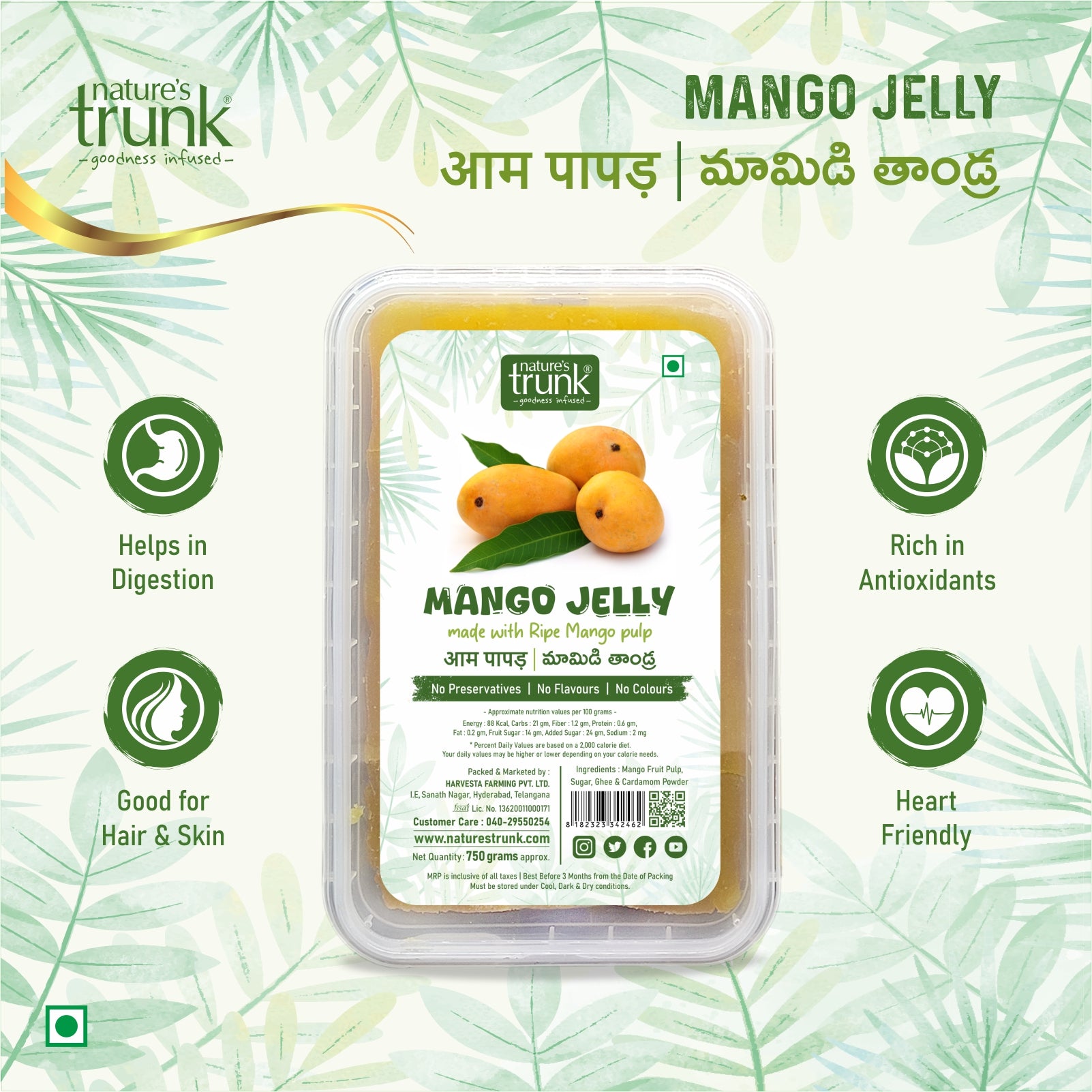 Nature’s Trunk 750g mango jelly jar close‑up – rich golden mango jelly and best mango jelly for spreads and desserts
