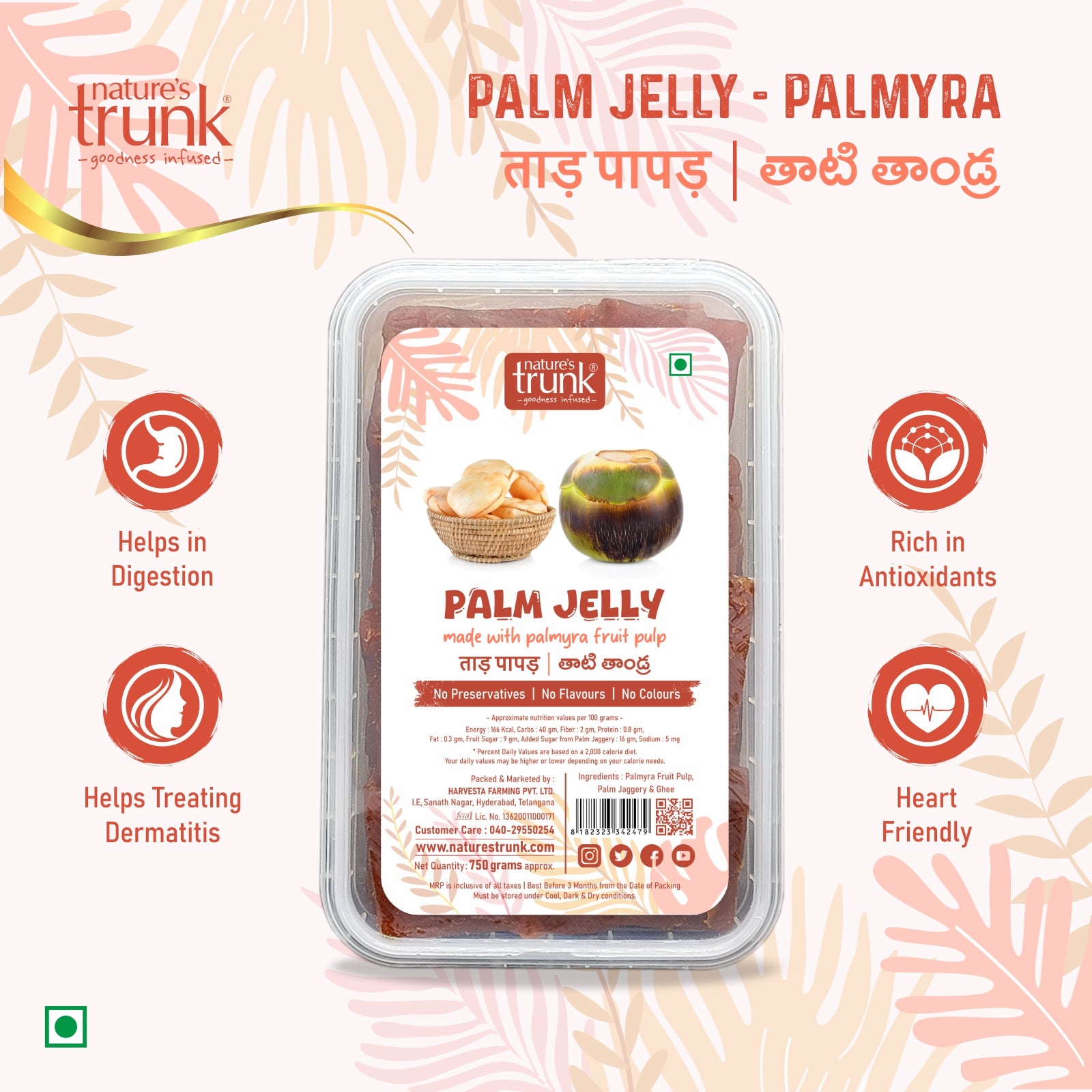 Nature’s Trunk 750g palm jelly jar front view – premium palm jelly to buy palm jelly online for desserts and drinks