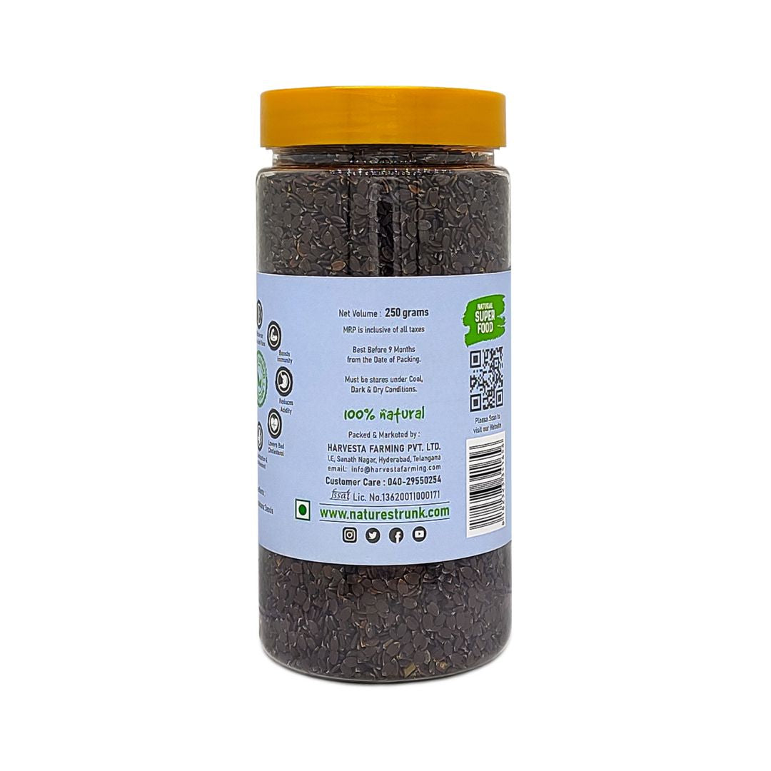 Side angle close-up of 250g Vana Tulasi Seeds by Nature’s Trunk – premium natural tulasi seeds
