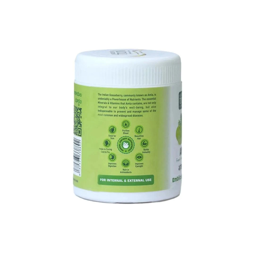 Pure amla powder texture shown — high-quality amla powder rich in vitamin C for healthy hair, scalp care, and natural shine.