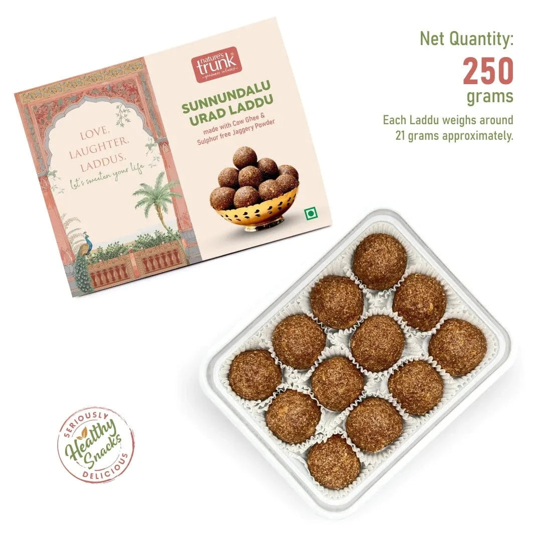 Close-up of Sunnundalu (urad laddu) showing rich texture and ingredients — authentic Indian sweet perfect for celebrations. Buy Sunnundalu online now.