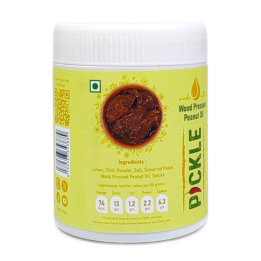 Wood pressed peanut oil lemon pickle jar with chilli and spices, traditional Indian pickle – buy lemon pickle online