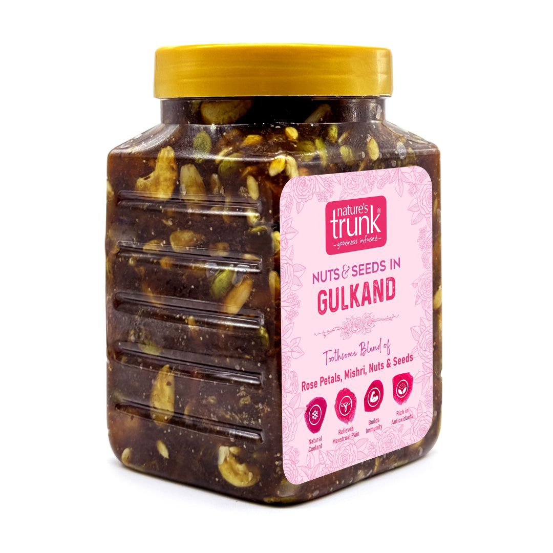 Nature’s Trunk Gulkand with Nuts & Seeds – Product label and packaging close-up
